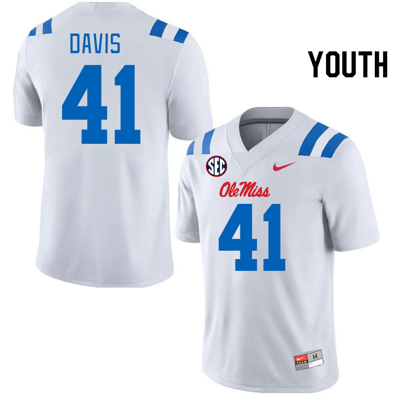 Youth #41 Caden Davis Ole Miss Rebels 2024 New Uniforms College Football Jerseys Stitched-White